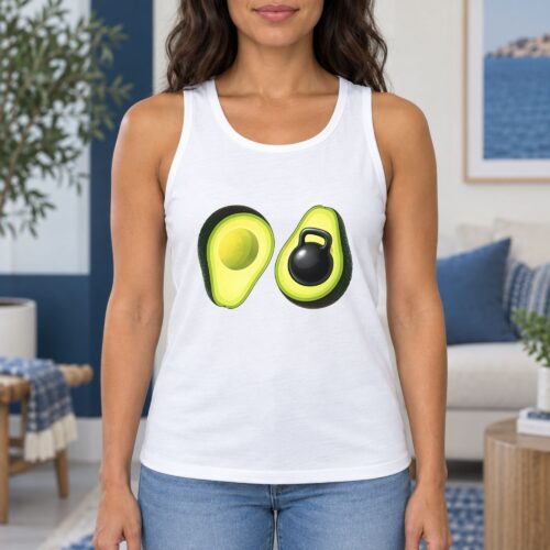 Avocado Kettlebell Women's Tank Top, Funny Fitness Graphic Tank for Gym Lovers, Healthy Food Workout and Weightlifting Design