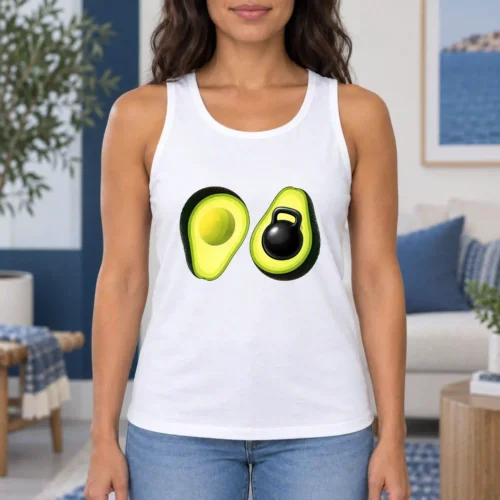 Avocado Kettlebell Women's Tank Top, Funny Fitness Graphic Tank for Gym Lovers, Healthy Food Workout and Weightlifting Design