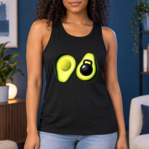 Avocado Kettlebell Women's Tank Top, Funny Fitness Graphic Tank for Gym Lovers, Healthy Food Workout and Weightlifting Design