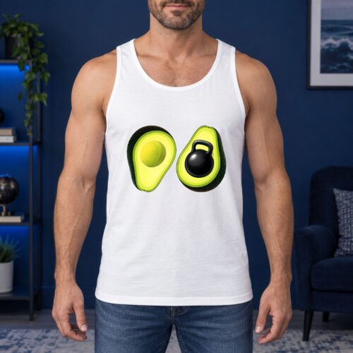 Avocado Kettlebell Men's Tank Top, Funny Fitness Graphic Tank for Gym Lovers, Weightlifting Fans and Healthy Workout Humor