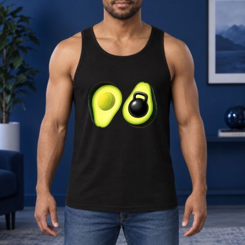 Avocado Kettlebell Men's Tank Top, Funny Fitness Graphic Tank for Gym Lovers, Weightlifting Fans and Healthy Workout Humor