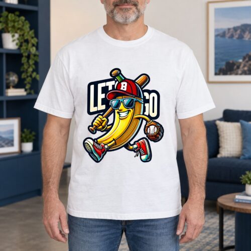 Funny Baseball Banana Let's Go Men's Comfort Colors Shirt, Cartoon Sports Graphic Tee for Baseball Fans and Game Day Humor