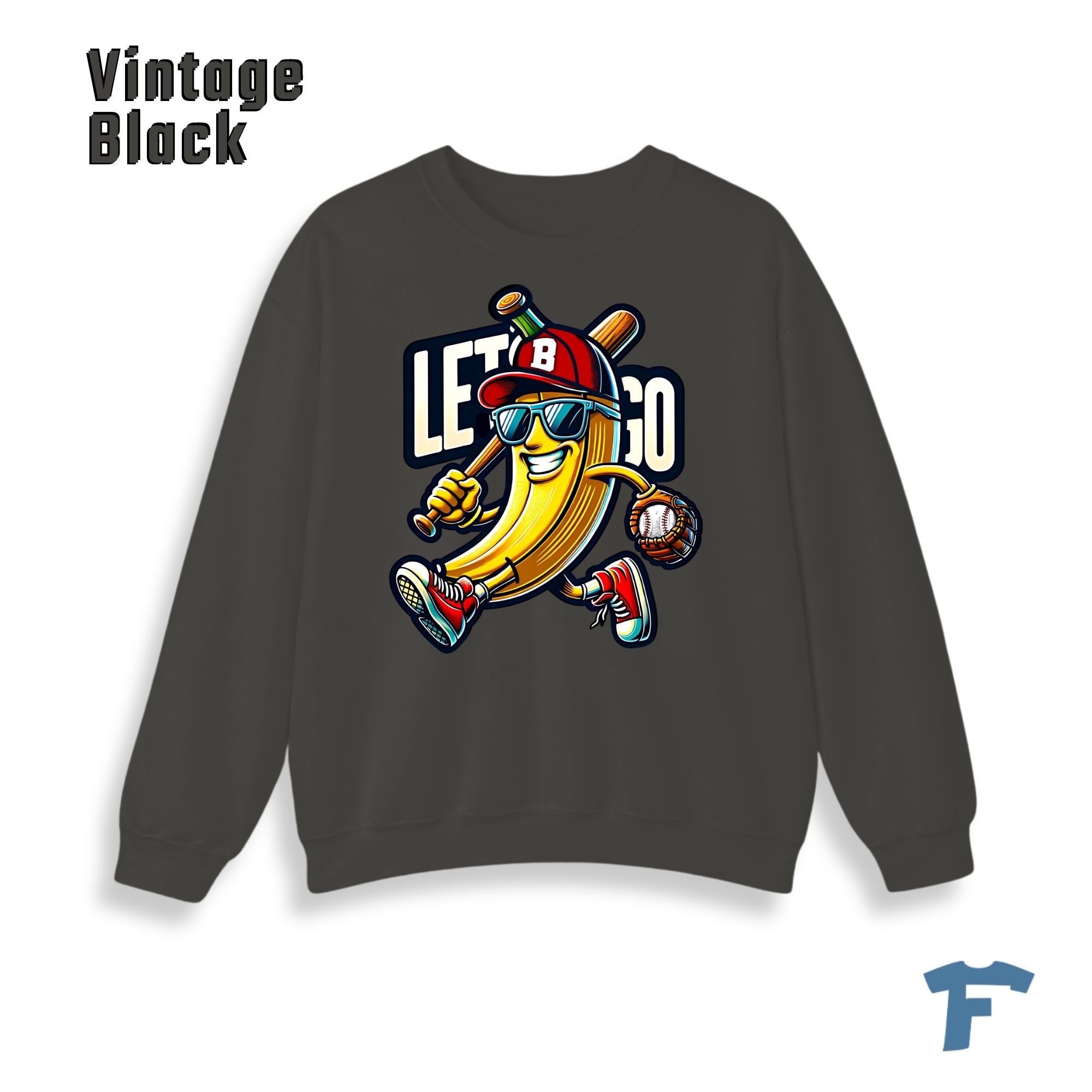 Funny Baseball Banana Let's Go Women's Graphic Sweatshirt, Cartoon Sports Fan Design, Retro Baseball Lover Gift for Women - Image 13