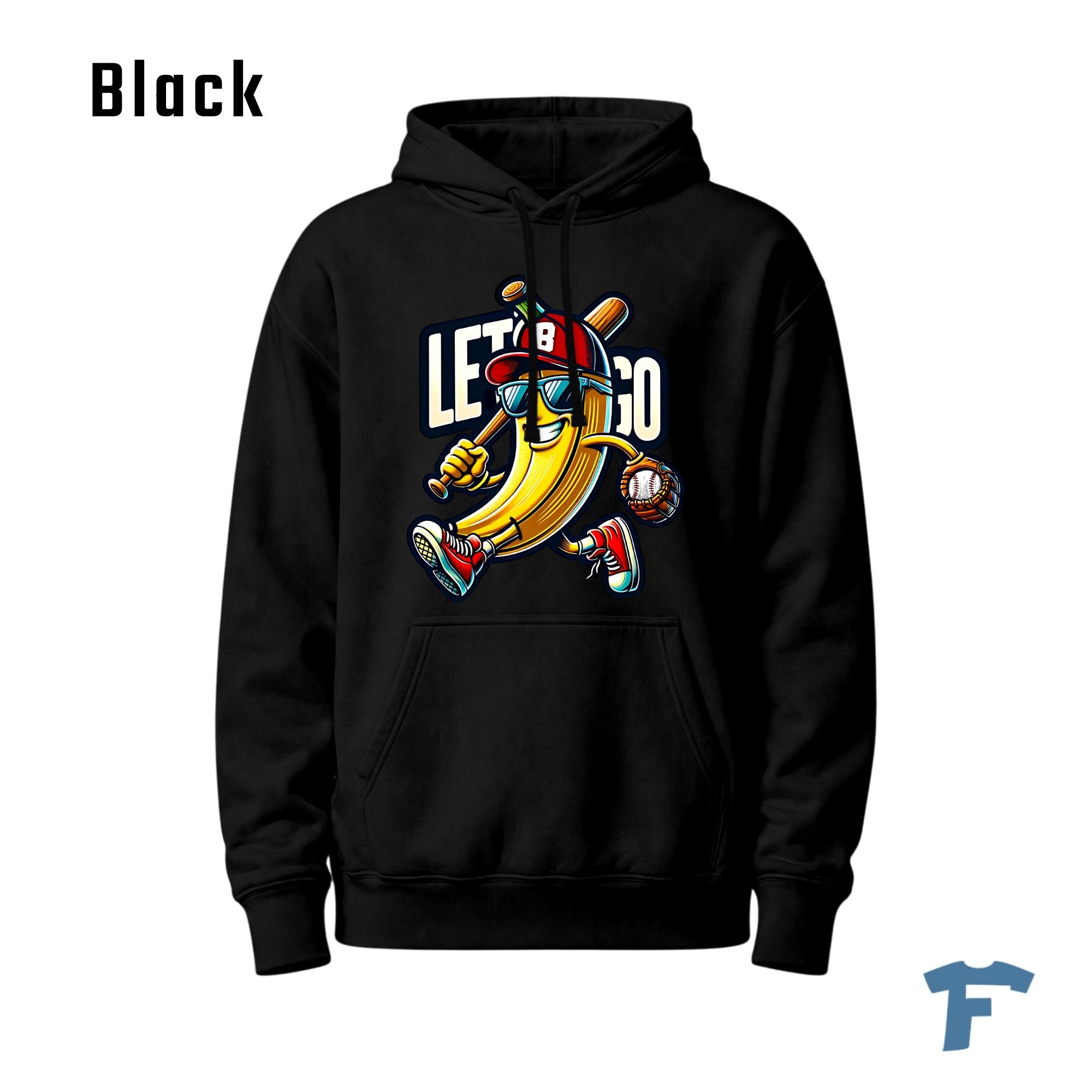 Funny Baseball Banana Hoodie, Let's Go Cartoon Graphic Hoodie for Baseball Fans, Sporty Game Day Banana with Bat Glove and Ball - Image 7
