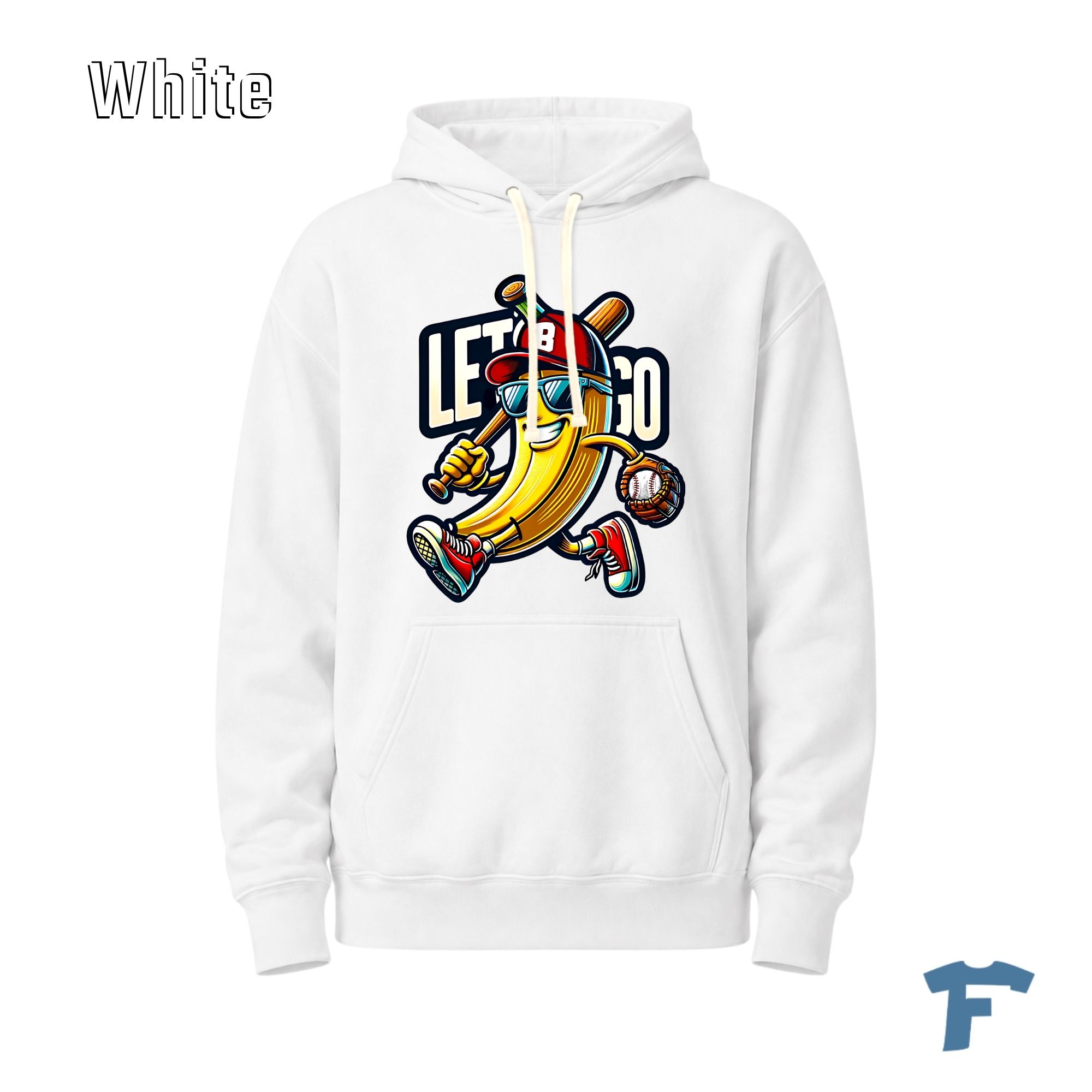Funny Baseball Banana Hoodie, Let's Go Cartoon Graphic Hoodie for Baseball Fans, Sporty Game Day Banana with Bat Glove and Ball - Image 8