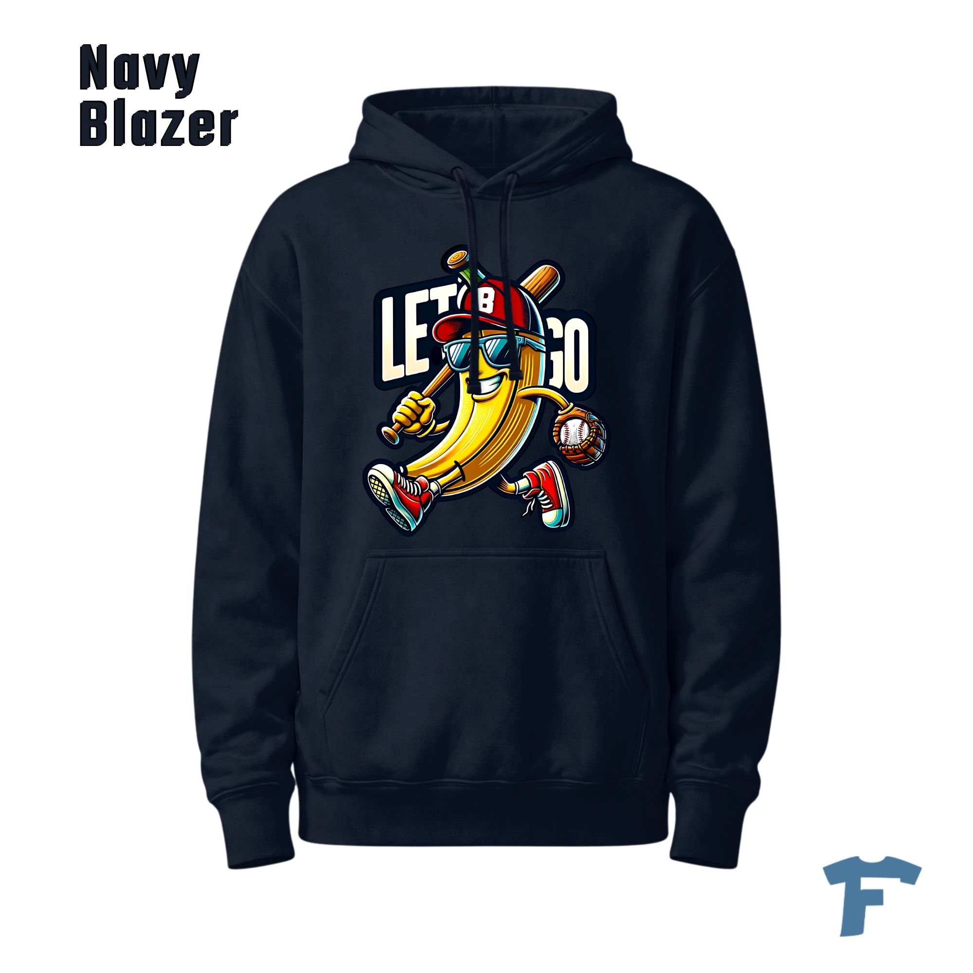 Funny Baseball Banana Hoodie, Let's Go Cartoon Graphic Hoodie for Baseball Fans, Sporty Game Day Banana with Bat Glove and Ball - Image 9