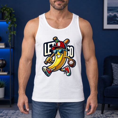 Funny Baseball Banana Let's Go Men's Tank Top, Cartoon Sports Graphic Tank for Baseball Fans, Players and Game Day Humor