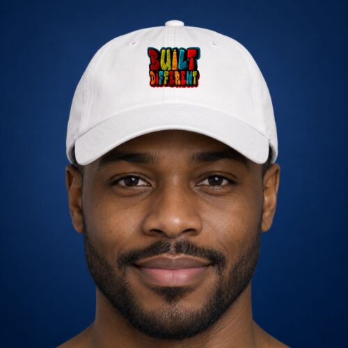 Built Different Men's Hat, Colorful Bold Typography Graphic Hat, Motivational Statement Baseball Hat for Men, Retro Style Cap