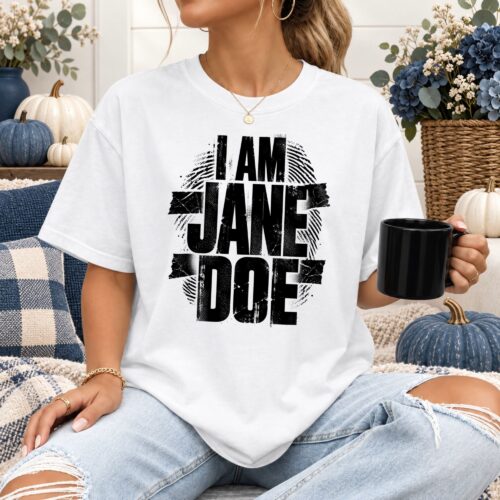 I Am Jane Doe Women's Comfort Colors Shirt, Distressed Fingerprint Graphic Tee, Anonymous Identity Mystery Statement Shirt for Women