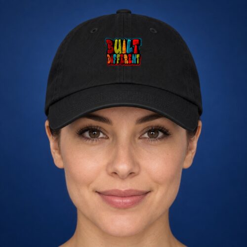 Built Different Women's Hat, Colorful Retro Typography Graphic Baseball Hat for Bold Confidence, Unique Style and Positive Vibes